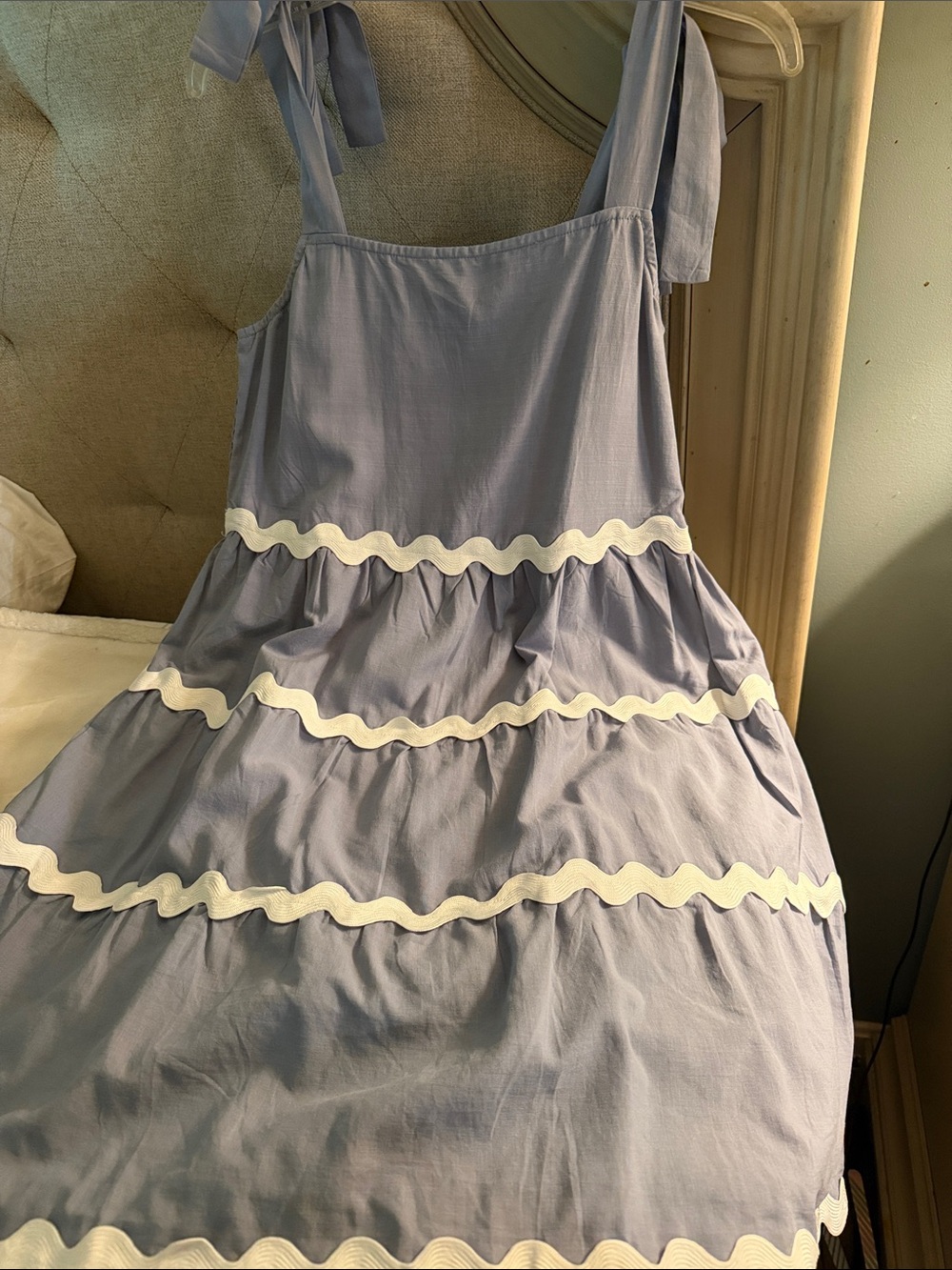 Zesica  Light Blue Tiered Ribbon-Trim Dress